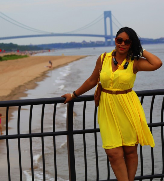 My style: yellow H&M dress & chunky resin necklace, Bottega Veneta three-tone leather sandals, Galliano Tan Leather Heart Shoulder Bag