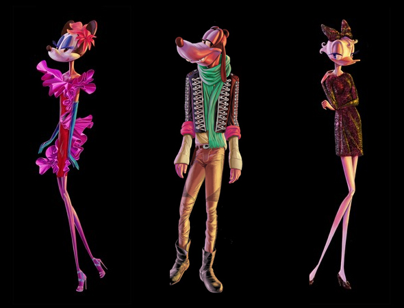 Barneys & Disney Electric Holiday collaboration - Minnie Mouse in Lanvin, Goofy in Balmain, Daisy Duck in Dolce & Gabbana