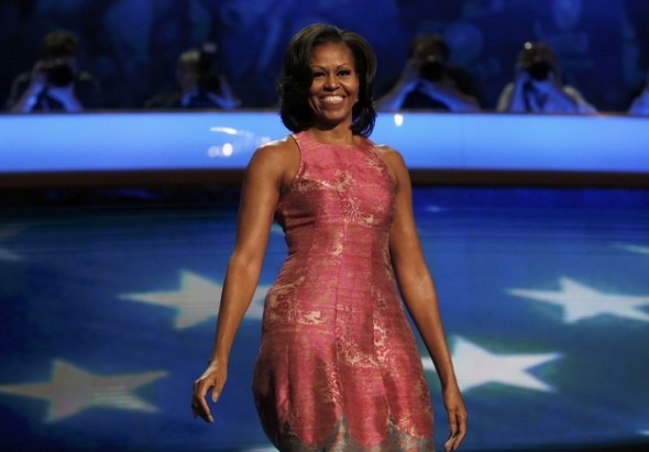 2012 Democratic National Convention Michelle Obama in Tracy Reese Colwyn brocade dress