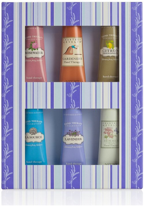 Crabtree & Evelyn Hand Therapy Sampler Gift (6 x 25g Rosewater, Gardeners, Citron, La Source, Lavender & Summer Hill)