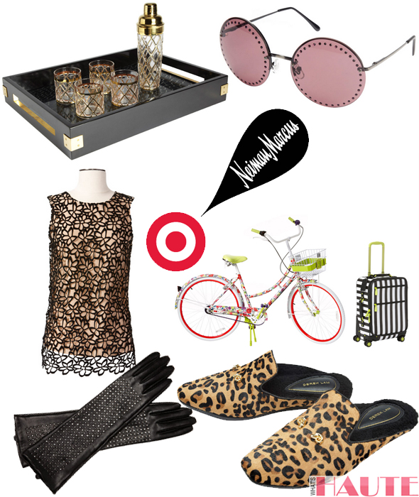 Target + Neiman Marcus bikes leopard slippers lace tops studded gloves sunglasses luggage.jpg
