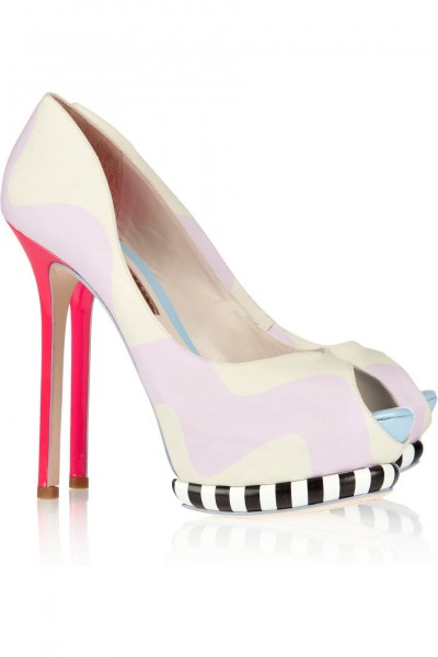 Sophia Webster Karlie brushed-satin and leather peep-toe pumps