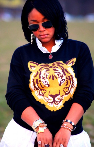 My style: ASOS Tiger sweater, oxblood leather shorts, Levity Jalone Cheetah Pumps, Ippolita Sterling Silver Wonderland Red Teardrop Pendant in Scarlet, Ray Ban aviators