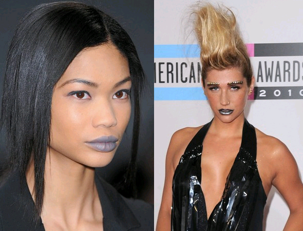 Chanel Iman and Ke$ha with grey lipstick