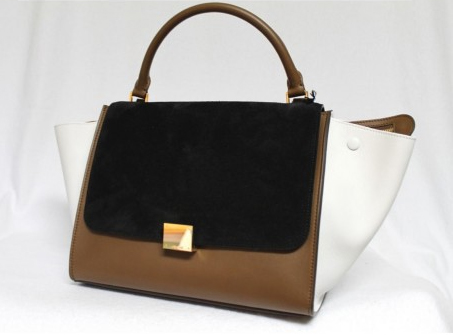 Celine Tricolor Suede & Leather Small Trapeze Luggage Bag - side view