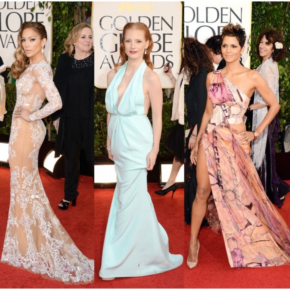 Jennifer Lopez, Jessica Chastain and Halle Berry at the 70th Annual Golden Globe Awards