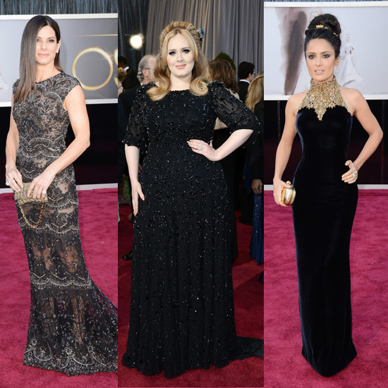 Sandra Bullock in Elie Saab Haute Couture, Adele in Jenny Packham and Salma Hayek in Alexander McQueen