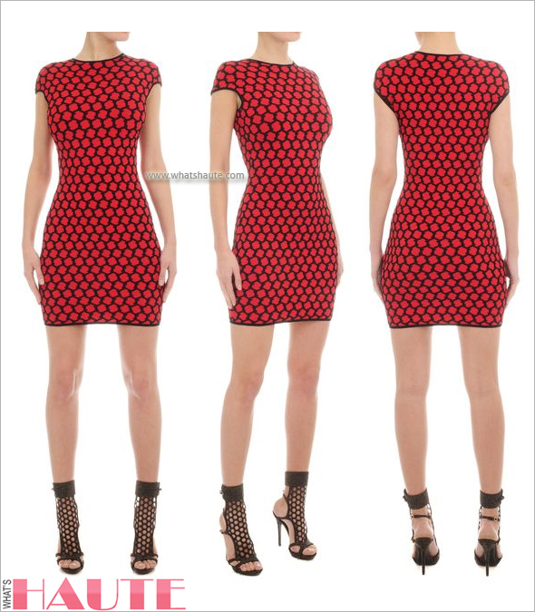 Alexander McQueen Red Black 3D Honeycomb Mesh Jacquard Mini-Dress
