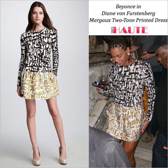 Beyoncé in Cuba in Diane von Furstenberg Margaux Two-Tone Printed Dress