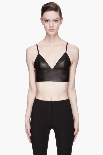 T By Alexander Wang Black Buffed Leather Triangle Bralette