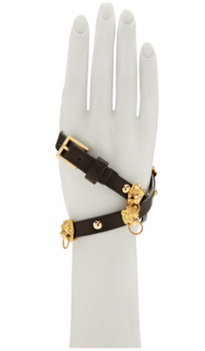 FALLON Braided Leather Bracelet With Pierced Lion Heads