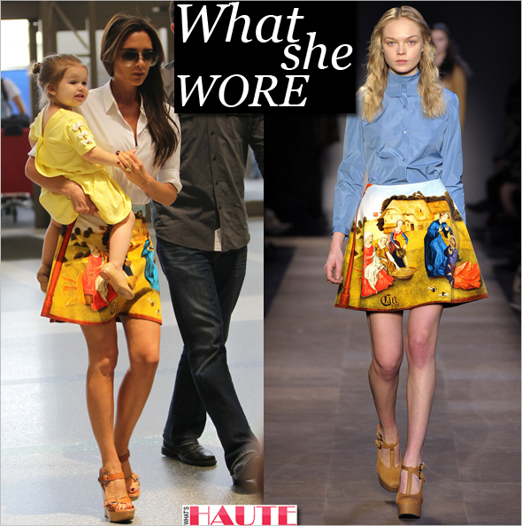 What she wore: Victoria Beckham in Carven's 'Garden of Earthly Delights' skirt