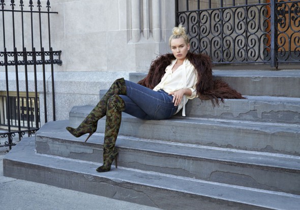 Fashion model and blogger Alexandra Spencer - Cameron Silver for Nine West Camo Boots