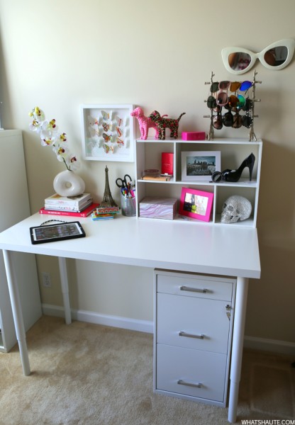 Home office, office decor, Ikea desk, Kleenex Slim Packs, The Lucky ...