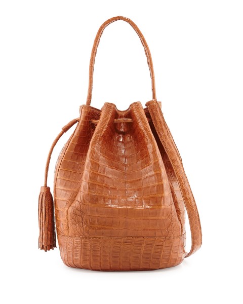 Nancy Gonzalez Medium Crocodile Tassel Bucket Bag, Cognac