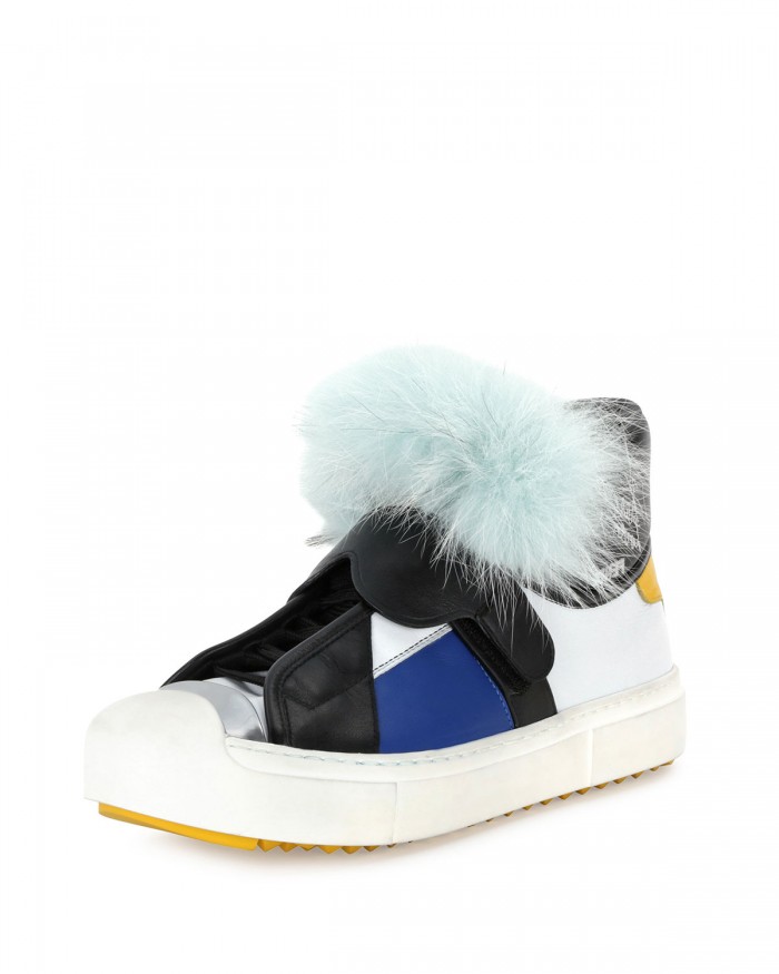 Fendi Karlito Leather Monster Sneaker, Aquamarine