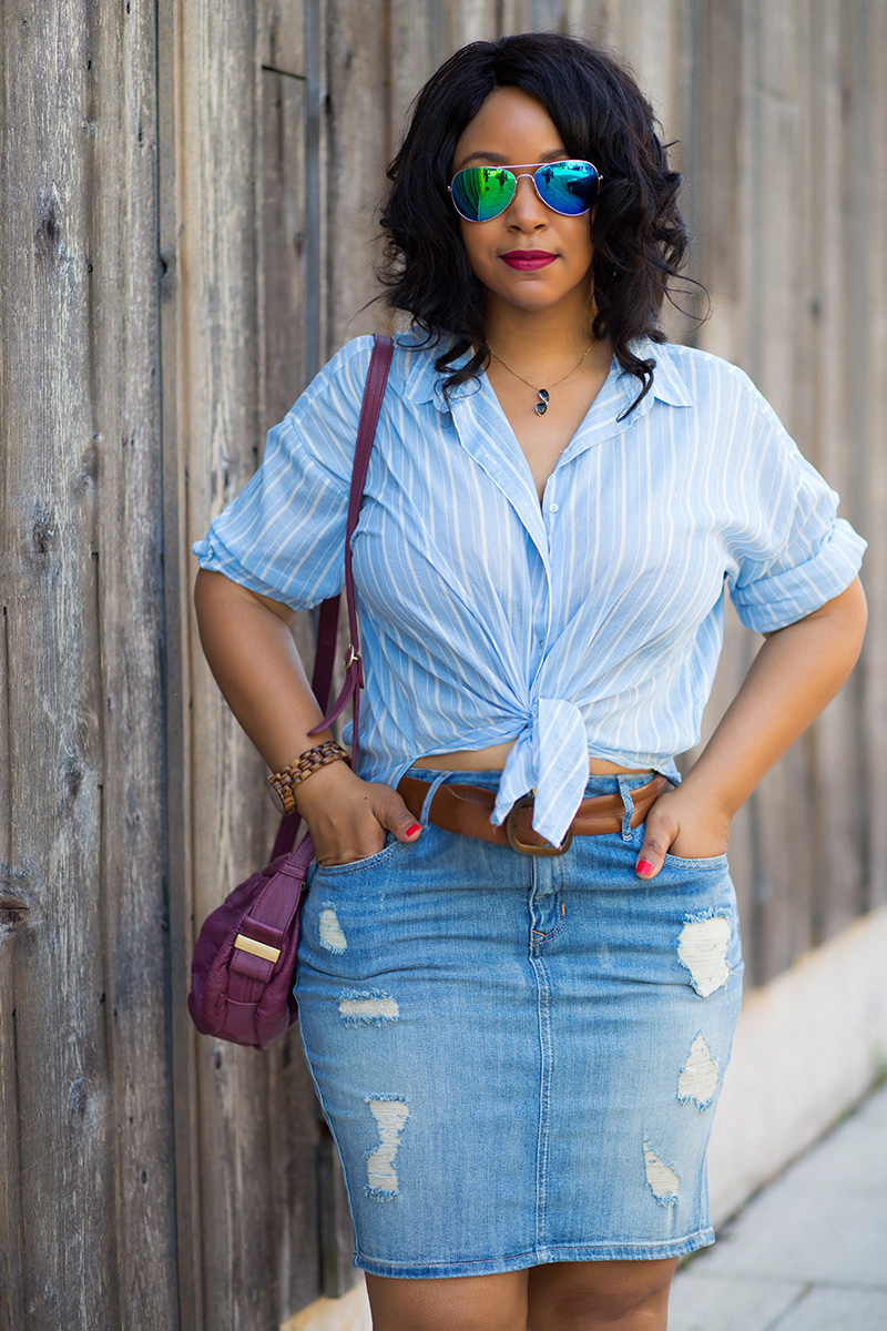 shirts to wear with blue jean skirts