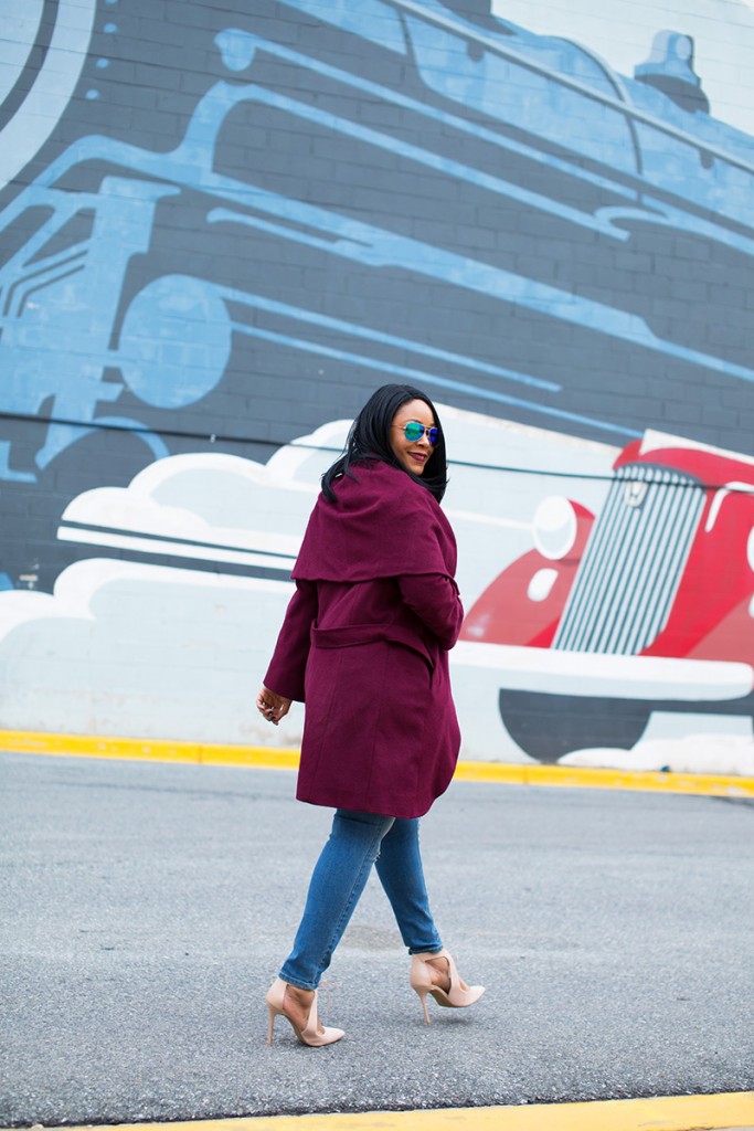 Canadian Tuxedos and Olivia Pope coats, T Tahari Women's Marla Wool Wrap Coat, J.Crew. Blue Boy Shirt in Beaded Chambray, Mossimo Women's High Rise Destructed Jeggings, Topshop Genie Lace-Up Pumps in suede, blue Aviator Sunglasses