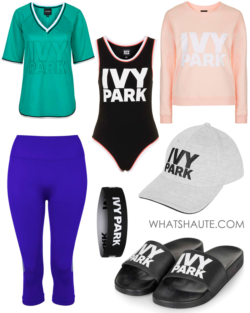 Ivy Park by Beyonce Logo Slider, Seamless Capri Leggings, Logo Baseball Cap, Logo Mesh Tee, Logo Crew Neck Sweatshirt, Elastic Logo Headband