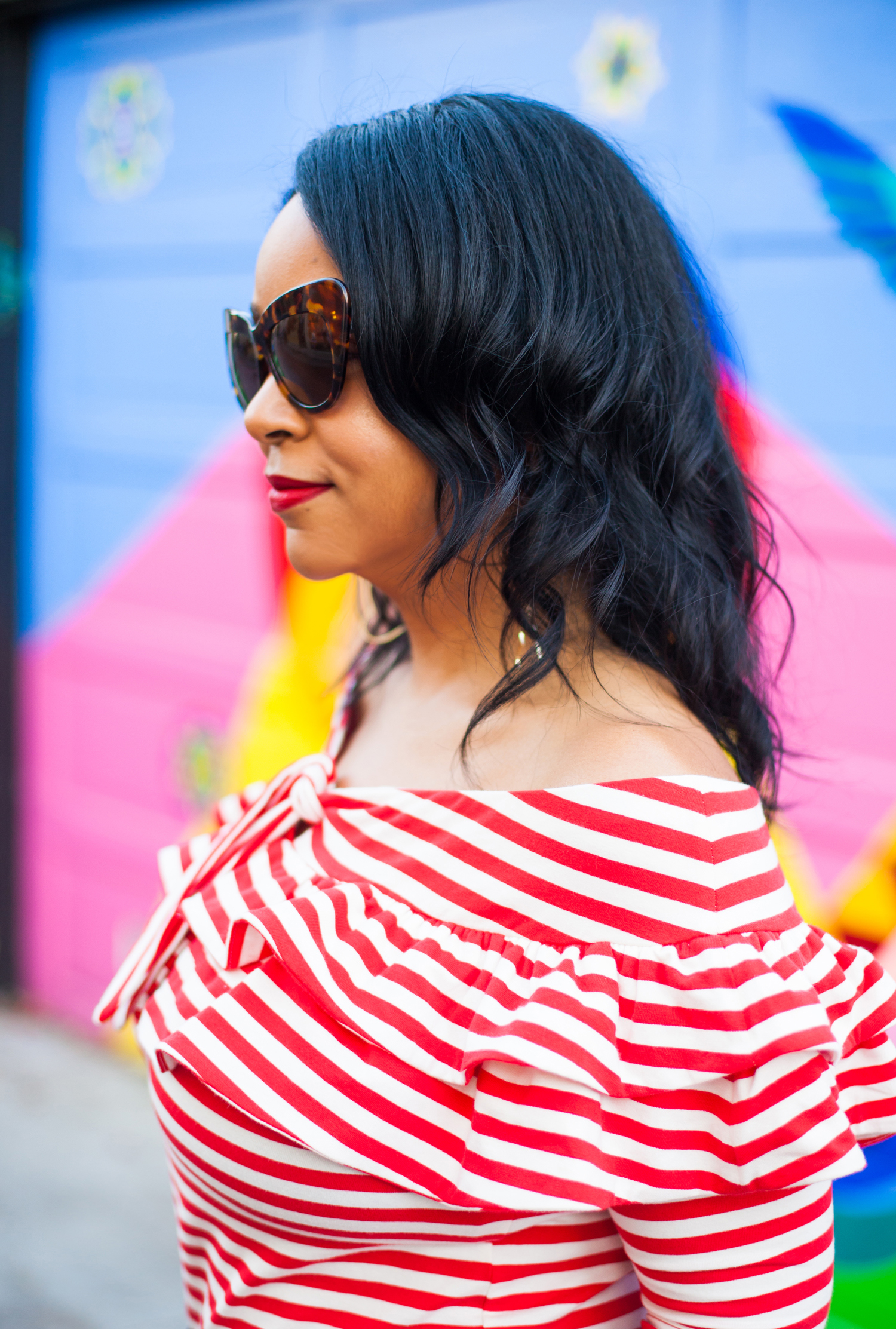 What's Your Mission? (Outfit details: H&M off-the-shoulder top in red & white stripe / Forever 21 High-Waisted Skinny Jeans / Gucci belt / Kiltie Nine West Govern d'Orsay Loafers) - Mission District, San Francisco