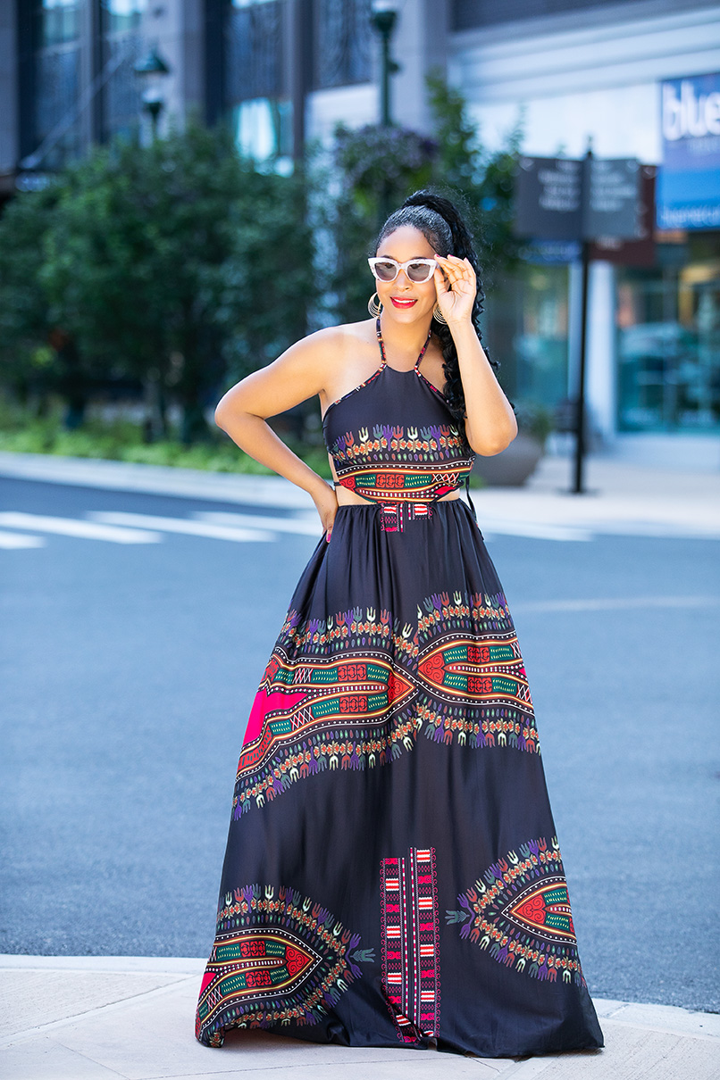 What's Haute, my shopping diet, financial freedom, SHEIN Ornate Print Cut Out Halter Dress, Forever 21 marble frame sunglasses, ootd