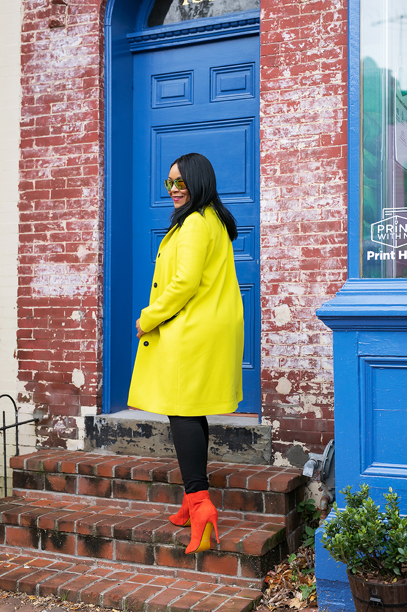 Wearing: Forever 21 Aviator Sunglasses, MSGM Coat, Love Moschino Pop Art Umbrella, Gucci Belt, H&M Pants, Red Suede Boots