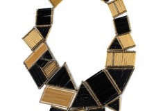 Art Deco-meets-Cubism in this Brass and Bugle Bead Necklace by nOir Jewelry