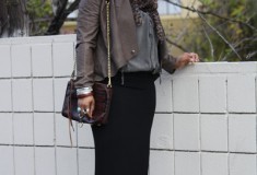 My Style: Going Back to Cali – Part II (BB Dakota leather jacket + H&M top and skirt + Michael Kors wedges)