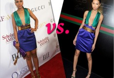 Who rocked it hotter: Chanel Iman vs. Kerry Washington in a colorblock Gucci Spring ’11 dress