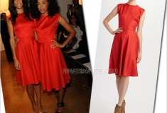 Who rocked it hotter: Veronica Webb or Corinne Bailey Rae in a red Sophie Theallet Silk Dress #NYFW #MBFW