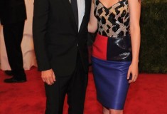MET Gala 2012 Kristen Stewart With Nicolas Ghesquière colorblock leather skirt