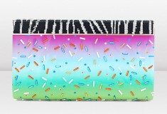 Jimmy Choo and Rob Pruitt CAYLA Confetti Printed Patent Clutch with Zebra Pave Magnetic Flap