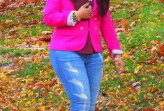 My style: Fall brights (J. Crew blazer + Topshop peplum top + Vince ripped jeans)