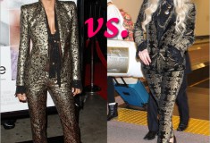 Who rocked it hotter: Halle Berry or Ke$ha in similar gold and black brocade print suits