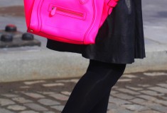 My style: The ‘Illest’ (boohoo sweater, Muubaa leather skirt + Celine Luggage Tote in fluro pink)
