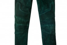 Balmain x H&M green suede moto pants