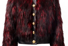 Balmain x H&M red faux fur coat