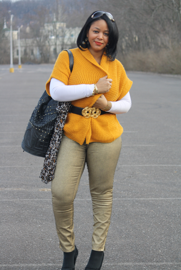 My style: Going for the gold (Yellow cardigan + Zara metallic jeans ...