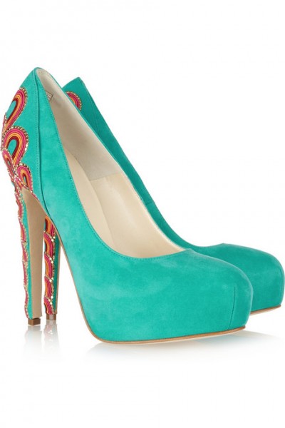 Brian Atwood Claudia Embroidered Suede Pumps front view