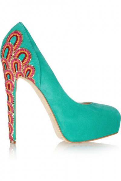 Brian Atwood Claudia Embroidered Suede Pumps - side view