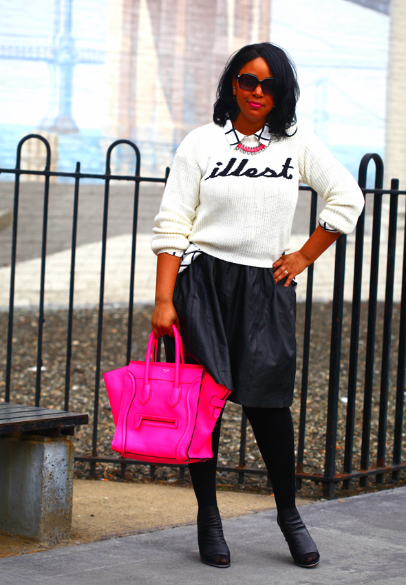 My style: The 'Illest' (boohoo sweater, Muubaa leather skirt + Celine ...