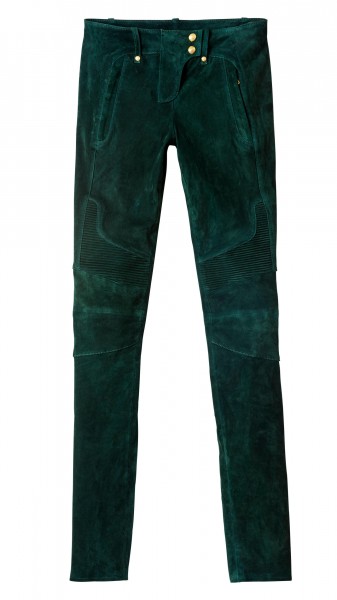 Balmain x H&M green suede moto pants